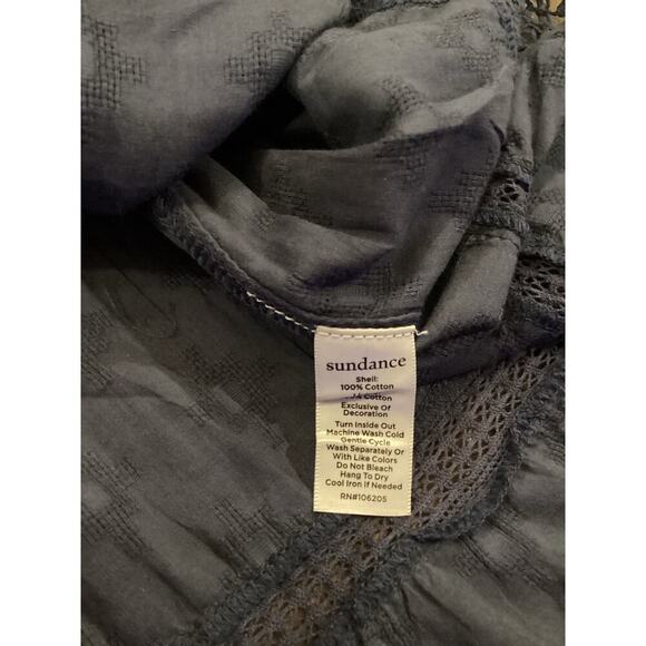 Sundance Tiered eyelet cotton scallop hem boho short sleeve blue mini dress xs - Picture 6 of 14